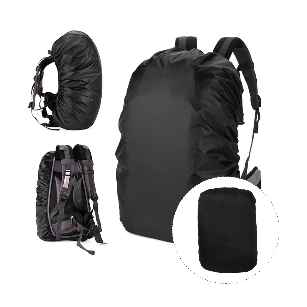 

Rain Cover for Backpack 190T Polyester Taslon Anti Scratch Dust Proof Portable Outdoor Hood Black Storage Large Size