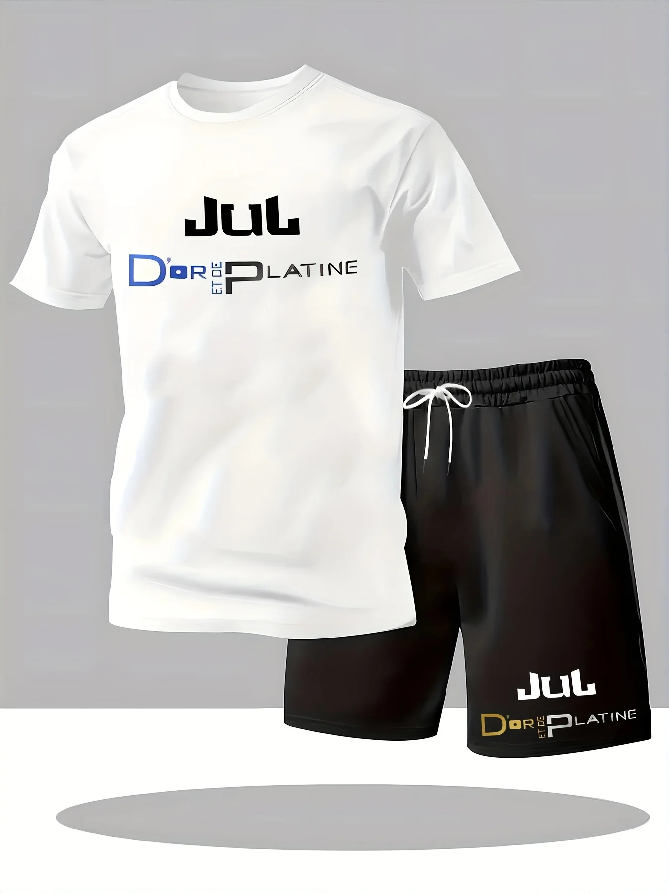 

Summer New Print Men'S Sports Casual Outing Short Sleeve Shorts 2pcs Set, Perfect for Outdoor