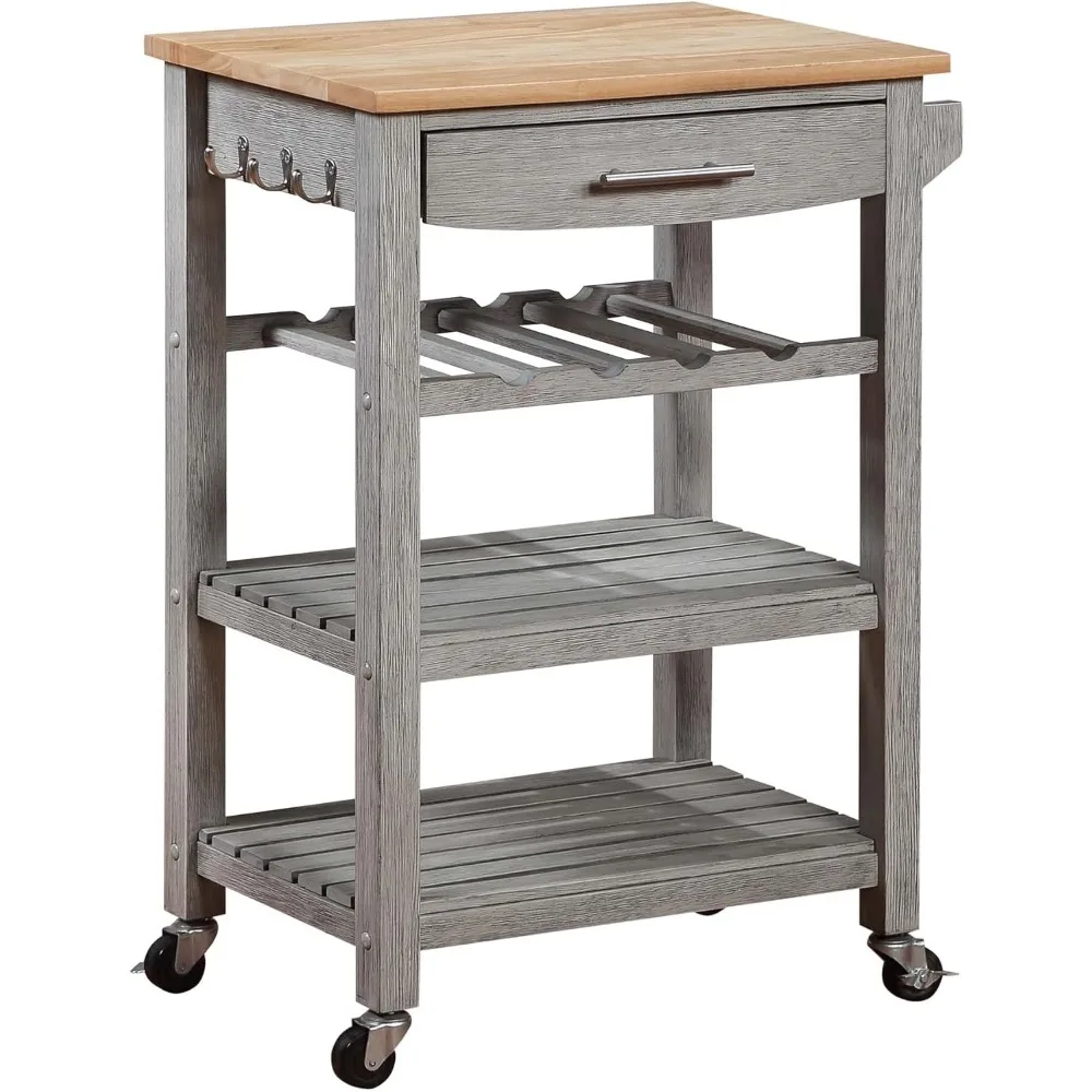 

Ellaine 4 Tier Butcher Block Kitchen Cart with Drawer and Wine Rack