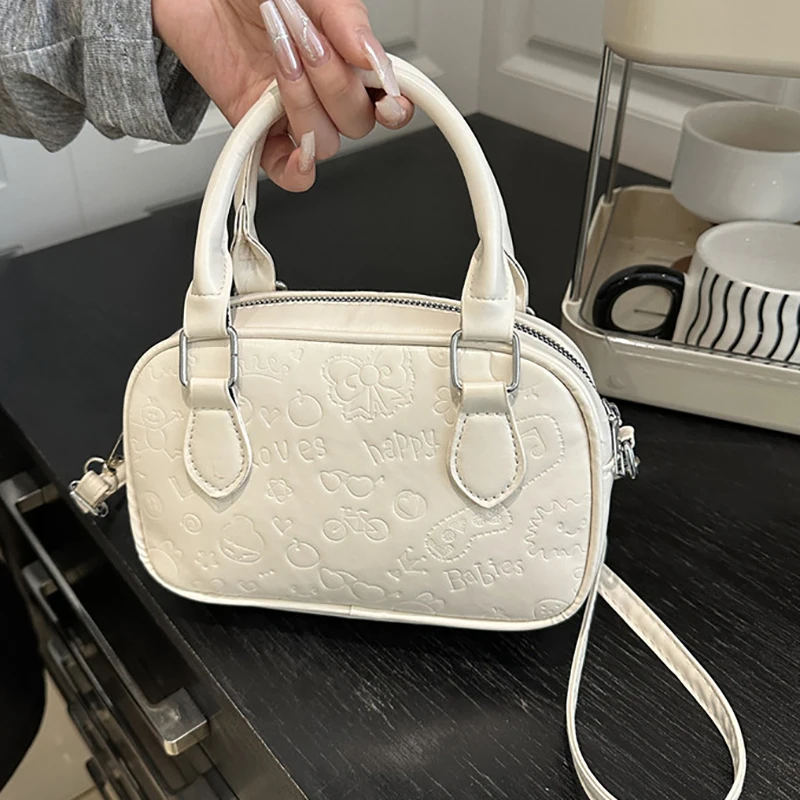 

Women's Pu Leather Shoulder Bags Solid Color Simple Cartoon Print Design Ladies Crossbody Bag Casual Girls Handbags Purse