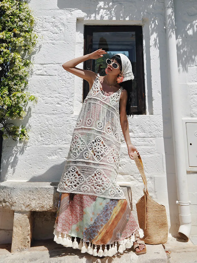 TIYIHAILEY Dresses Sleeveless Women Summer Ladies Strip Clothing New Fashion 2026 Strap Dresses Ladies Maxi Tassels Backless