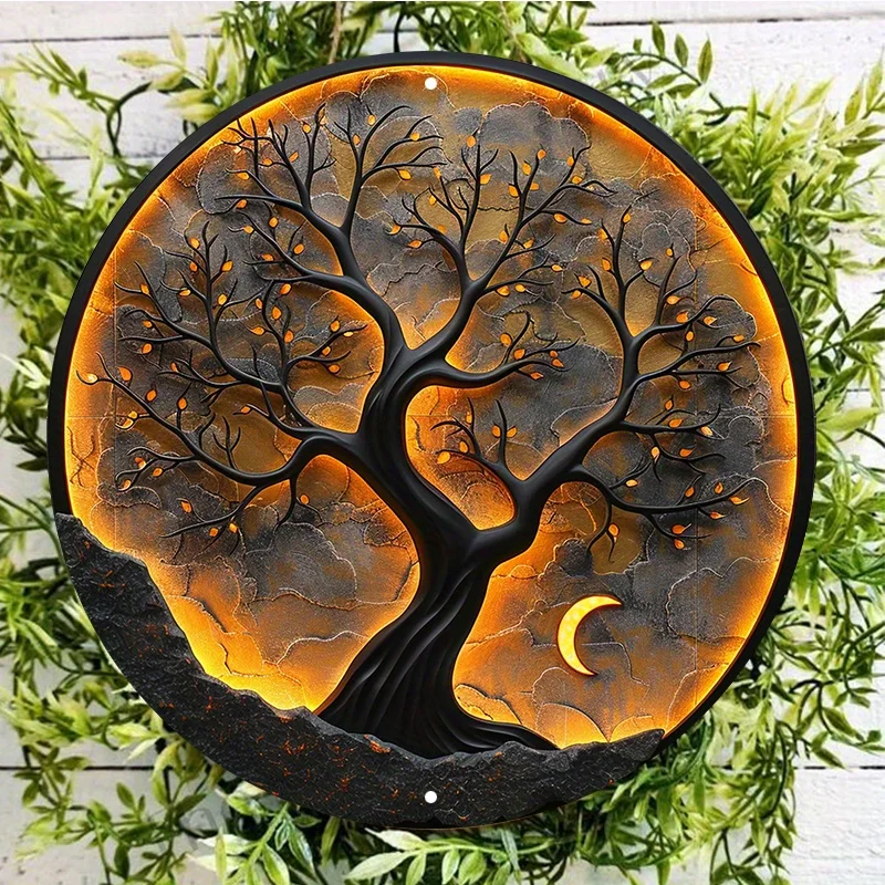 Tree of Life Wall Decor, Aluminum Metal Sign with HD Printing, Weather Resistant, Pre-Drilled for Easy Hanging Wall Decor