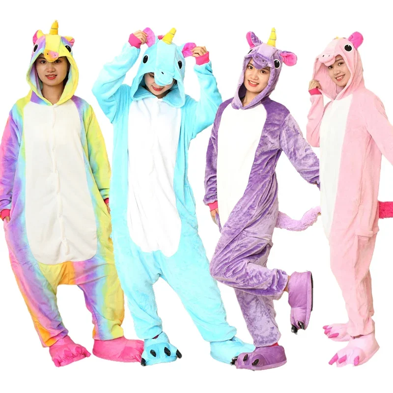 Adults animal pajamas women men sleepwear unisex all in one pyjamas animal suits cosplay unicorn garments pijama winter onesies