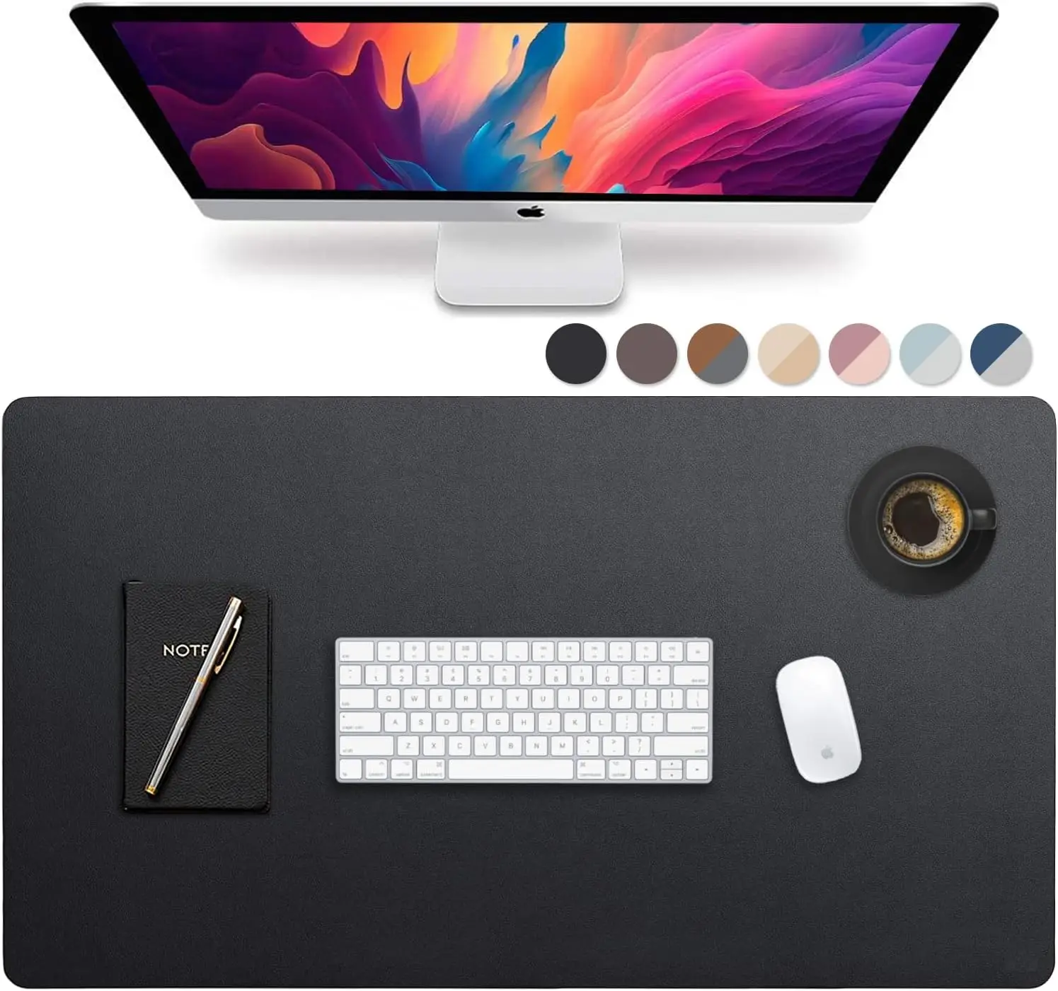 Leather Desk Pad 36x20in Waterproof PU Office Mat Black Mouse Pad