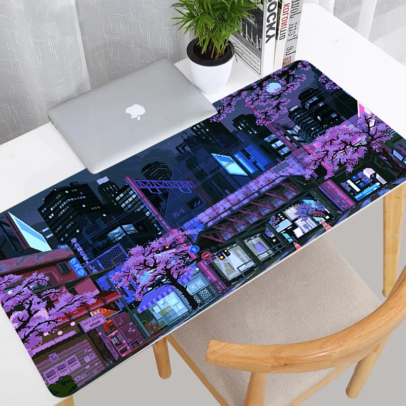 Pixel City Street Art Gaming Mouse Pad 900x400 Kawaii Desk Mat Laptop Gamer Accessories Keyboard Mousepad Anime Cartoon Carpet
