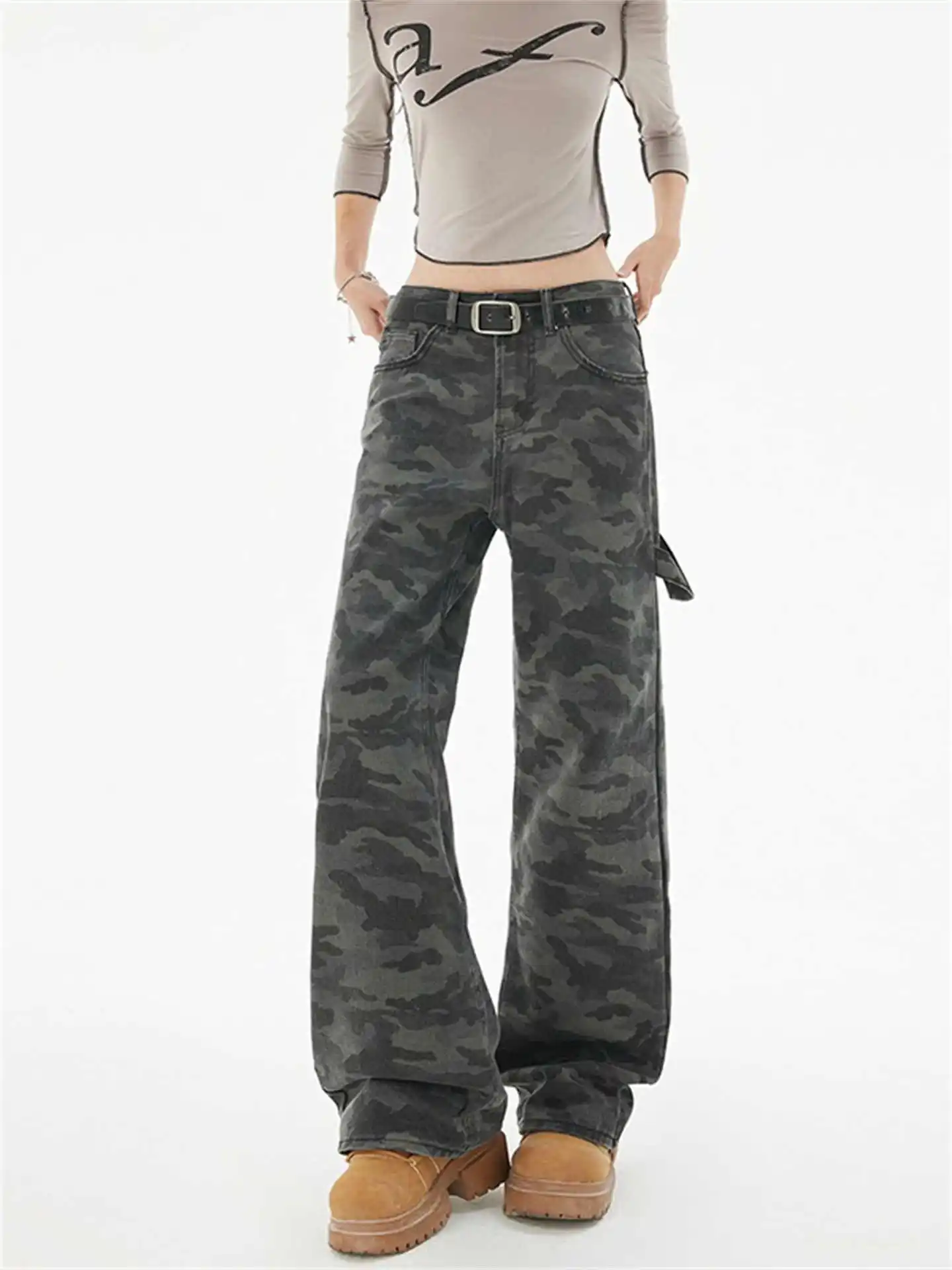

Женские мешковатые камуфляжные джинсы-карго Y2k, уличная одежда в японском стиле 2000-х годов, джинсовые брюки 90-х годов, винтажные джинсовые брюки в стиле Харадзюку, одежда