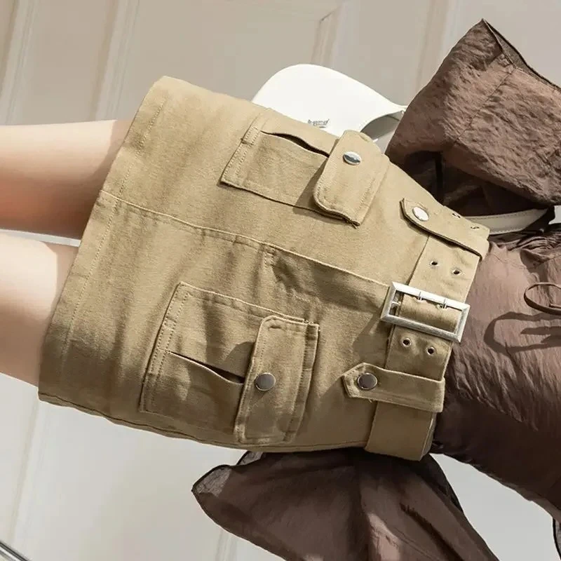 New Denim Short Skirt Female Spring Autumn Y2k A Line Summer Half-body Skirt High-waisted Slim Anti-glare Package Trouser Skirt