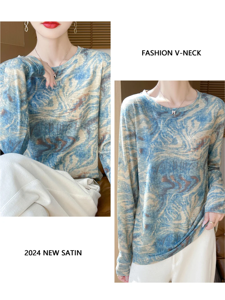 2025 New Summer Thin Silk Knitted Short-sleeved T-shirt Women's Sleeveless Wool Loose Printed T-shirt