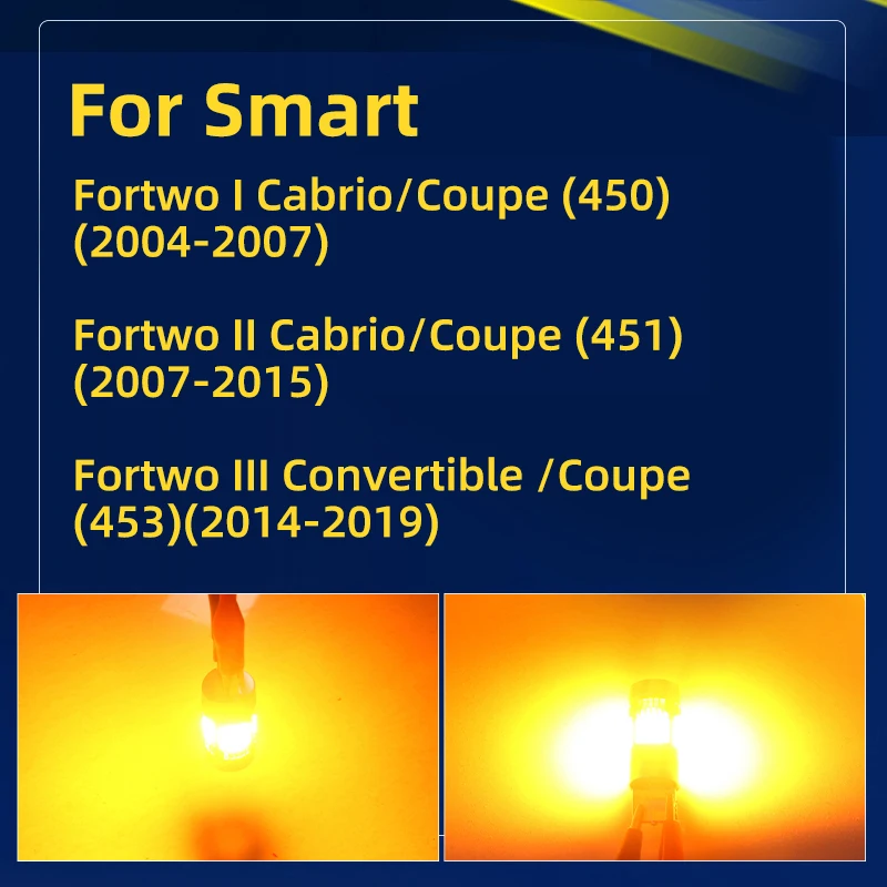 For Smart Fortwo 450 451 453 MK1/2/3 LED Turn Signal Light Bulbs Direction Indicator Lamp Bulb Amber Convertible Cabrio/Coupe