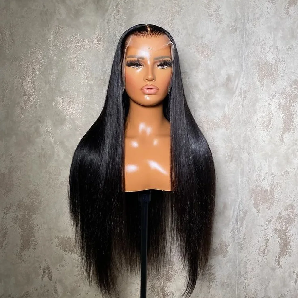 

Glueless 26Inch 180%Density Black Straight Lace Front Wigs For Women Baby Hair Synthetic High temperature Fiber Daily Wear Wigs