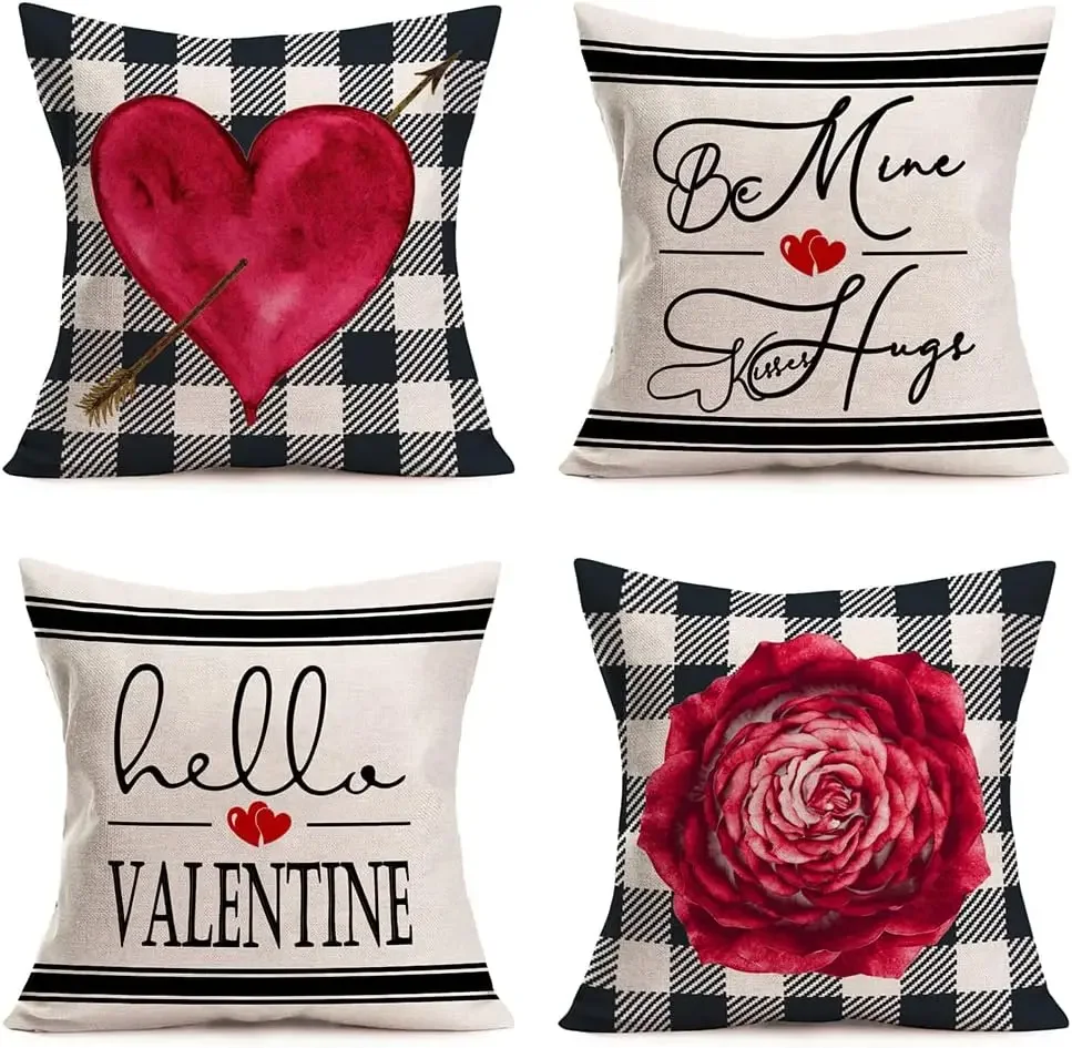 Valentine's Day Pillowcase Love Pillowcase Rose Wedding Linen Cushion Cover Home Sofa Bed 45x45 pillow case