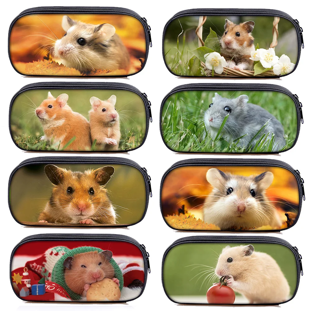 Cute Animal Hamster Print Pencil Bags Women Cosmetic Cases Toilet Bag for Travel Teenager Casual Pencil Box School Supplies Gift