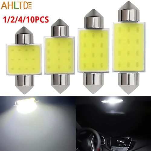 Imagen 1 del producto 1/2/4/10 Uds. Luz de lectura Interior de matrícula de coche 6500K 12SMD 31/36/39/41mm bombilla Led blanca Auto C10W C5W COB lámpara de adorno 12V