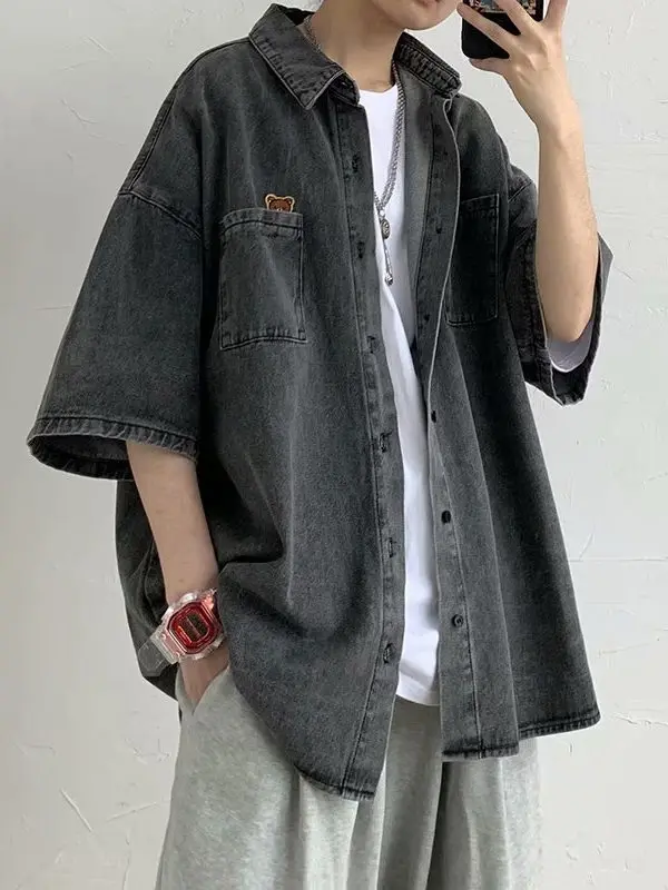 

Loose Fit Casual ort Sve Denim irt Men's Sle Large Size 300 Pou American Sle Fre Outerwear Cardigan