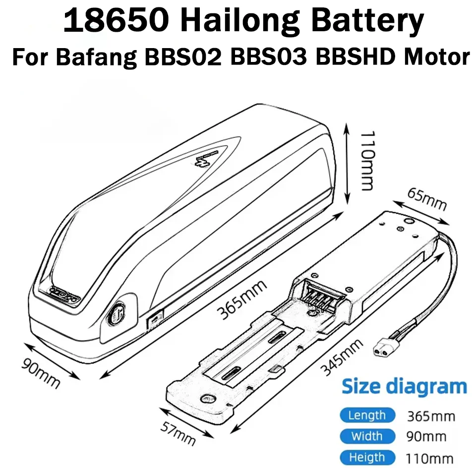 Hailong E-Bike Battery 36V 48V 52V 18650 Rechargeable Lithium Pack for Bafang BBS02 BBSHD Motor High Power BMS + Charger
