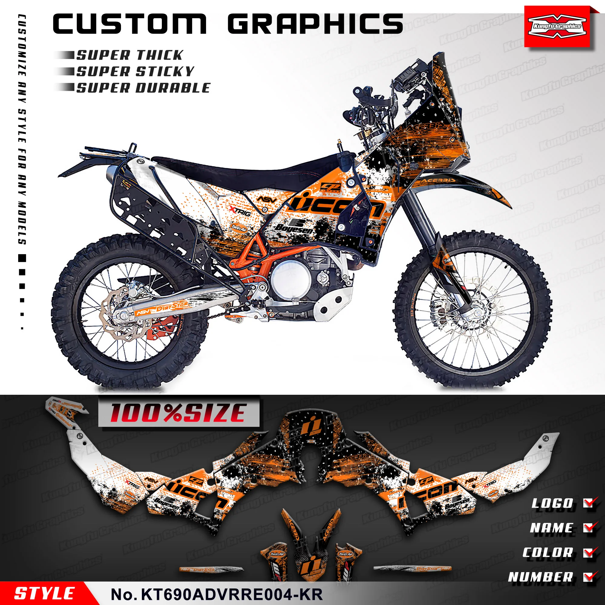 

KUNGFU GRAPHICS Custom Stickers Full Vinyl Wraps for KTM RALLY RAID EVO2 690 ADV, KT690ADVRRE004-KR