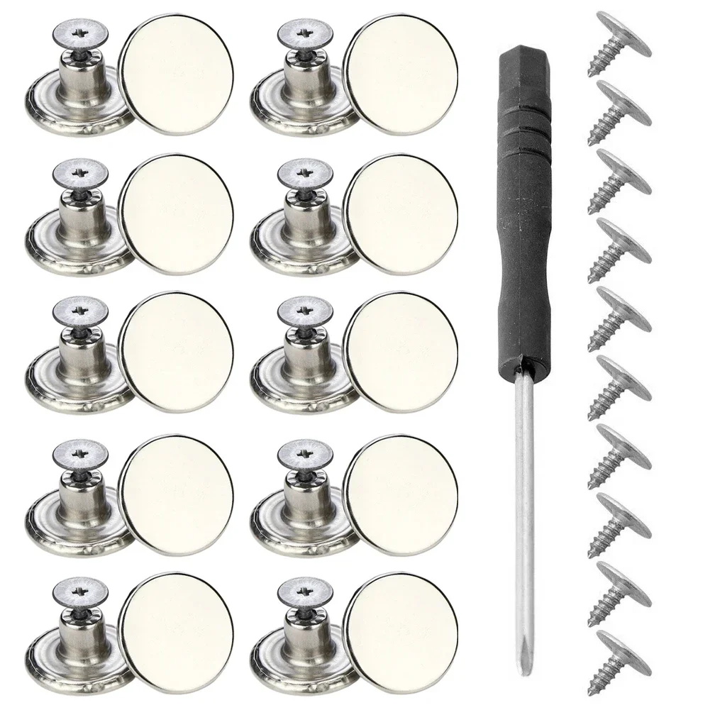 Brass Jeans Buttons 10 PCS Screw Style Replacement Kit For Pants Denims Jackets Suspenders Bags And Leather Craft Applications