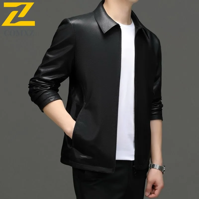 

COMXZ Мужская куртка премиум-класса с лацканами, устойчивая к морщинам, легкая верхняя одежда для деловых поездок, пальто, ветрозащитная кожаная мотоциклетная куртка