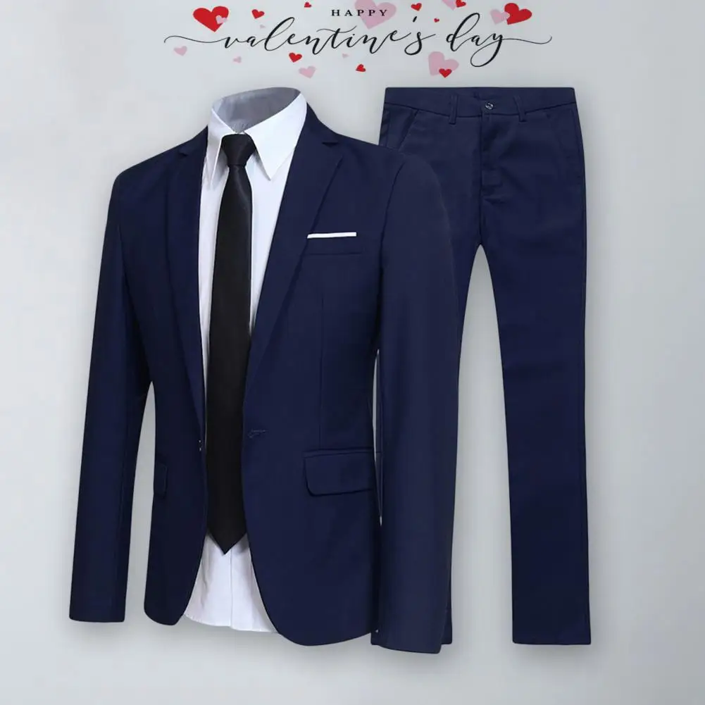 Stylish  Men Blazer Pants Spring Autumn One Button Lapel Suit Set Fine Touch Super Soft Suit Coat Trousers for Wedding