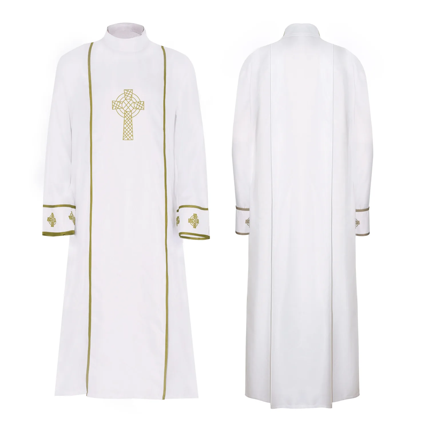 

Белый средневековый костюм священника с желтым крестом для сценических выступлений и косплея, новинка, полиэстер, женская мода