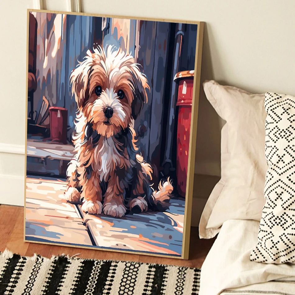 

SDOYUNO Painting By Numbers On Canvas With Stretcher Adult Coloring cute dog Animals Handpainted Handmade hobby Decoration Home