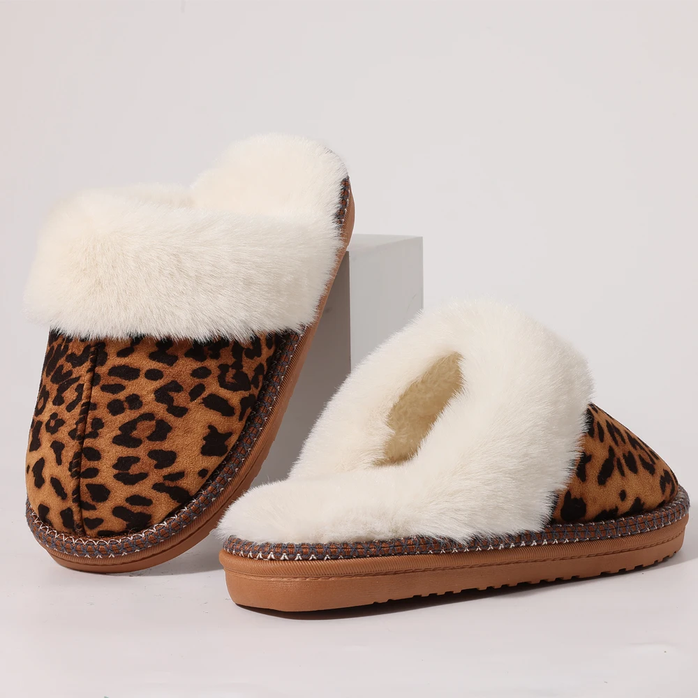 Litfun Women Warm Fuzzy Slippers Fashion Leopard Indoor Fur Plush House Slides Winter Furry Women Slippers Fluffy Cotton Shoes