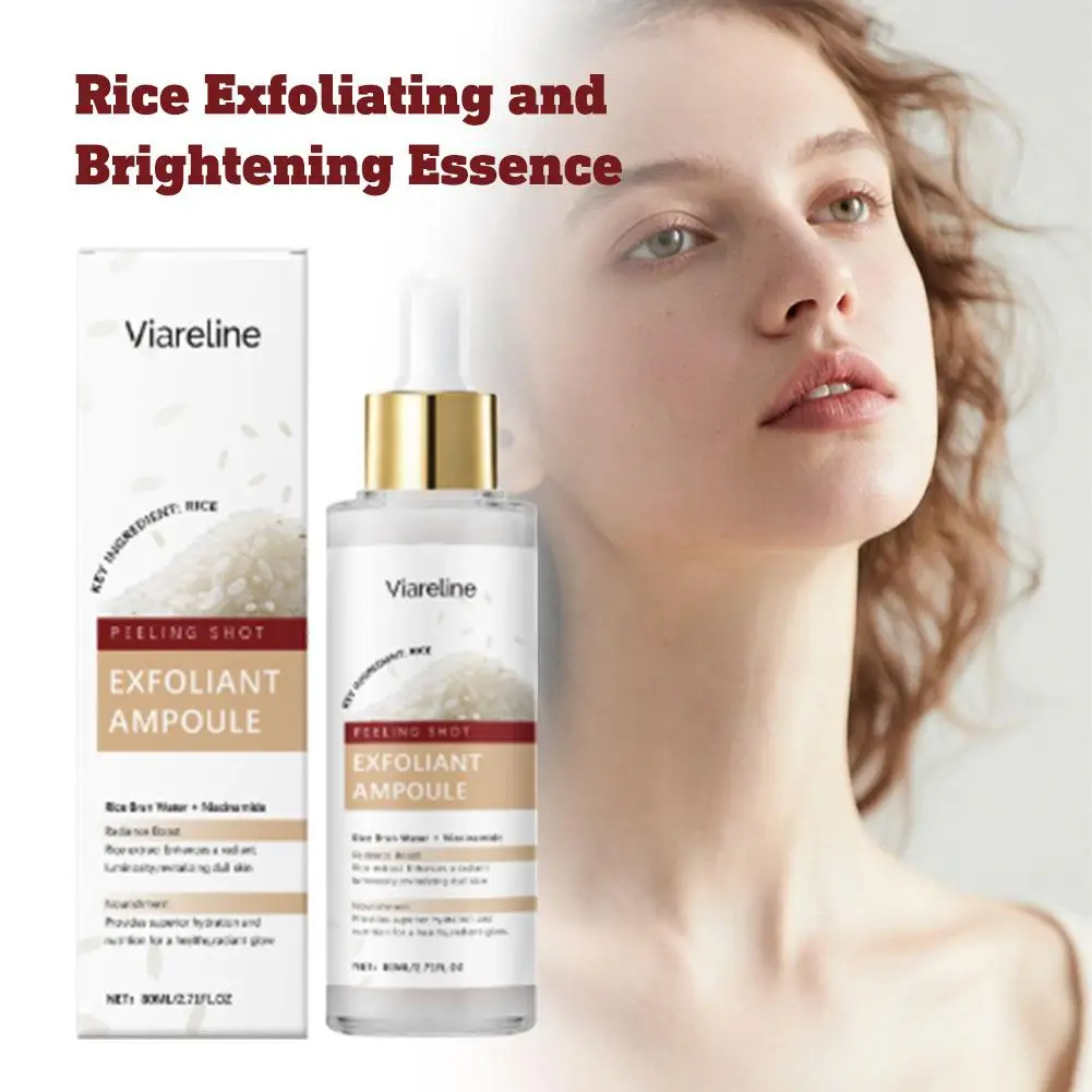 VIARELINE Suero Exfoliante de Arroz Blanco y Negro, Elimina Puntos Negros, Limpia los Poros, Controla la Grasa, Hidratación Duradera, Cuidado de la Piel, 80 ml