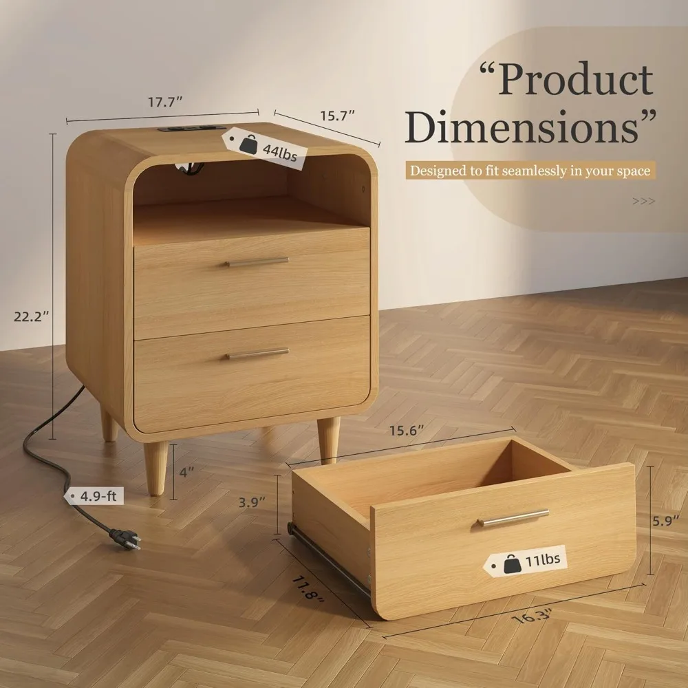 منضدة حديثة من منتصف القرن مع قاعدة شحن، وطاولة بجانب السرير ذات درجين تتميز بأرفف مفتوحة، مثالية للطاولة الجانبية والطرفية #2