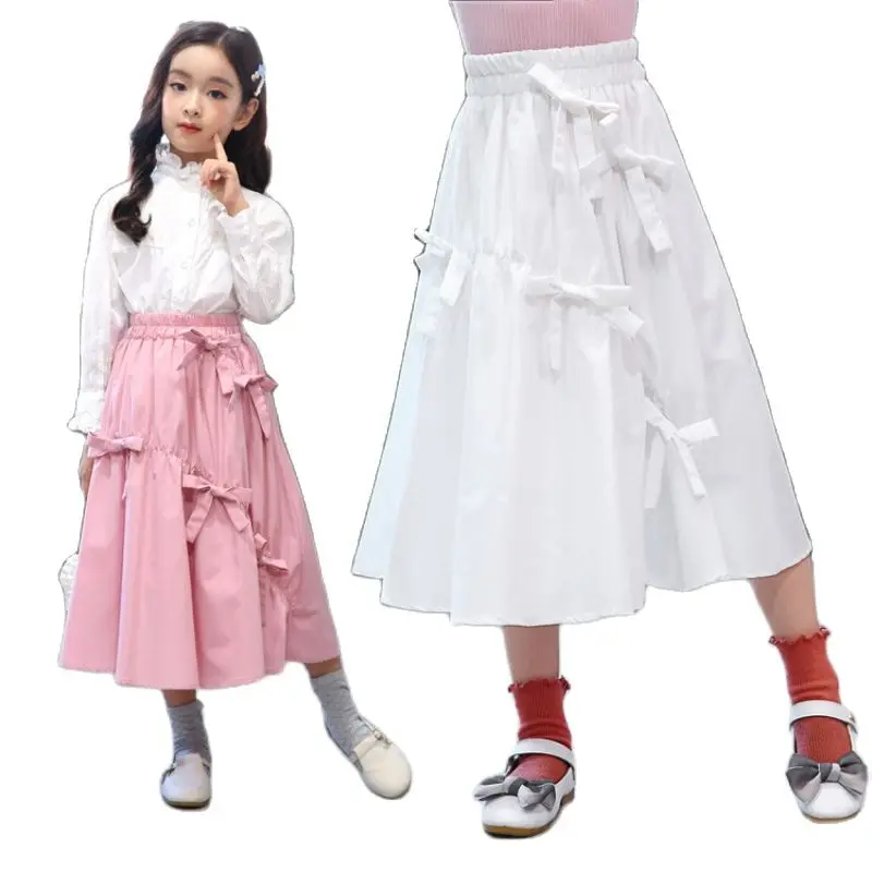 Gonna Casual ragazza gonne lunghe Lolita adolescente Plus Size fiocco carino elegante vestito da principessa vestiti per bambini