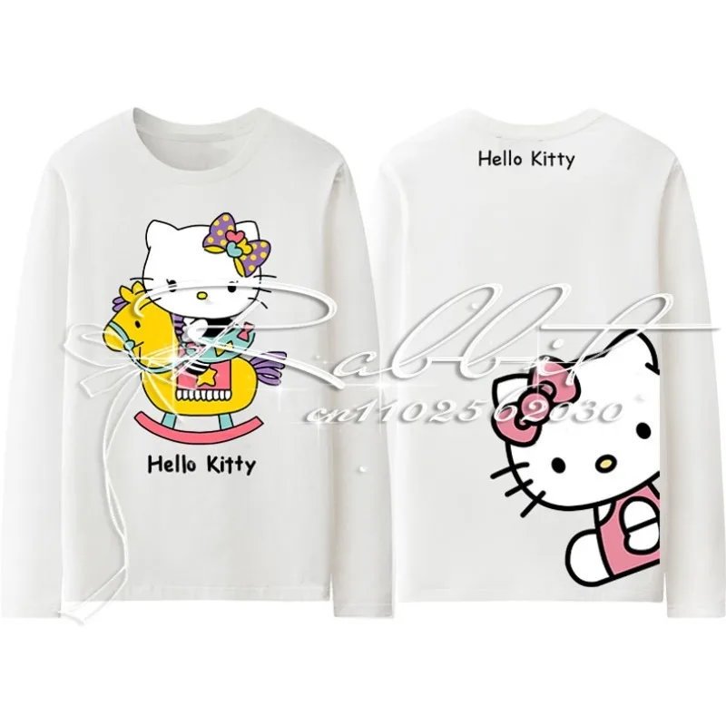 

2025 New Casual Sports Cartoon Hello Kitty Long Sleeve Shirt Trendy Y2k Retro Elegant Long Sleeve T-shirt for Women and Parents