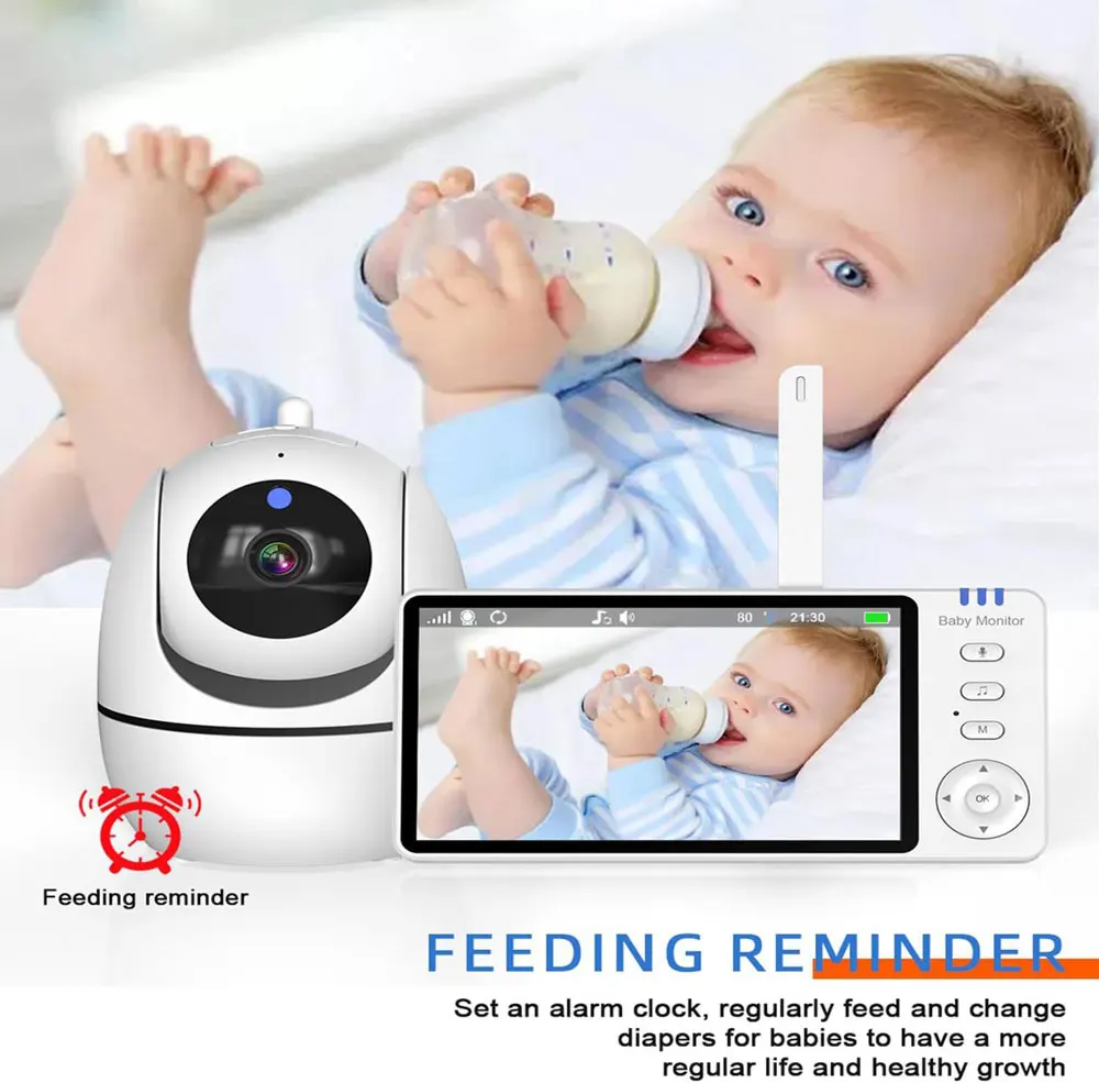 ABM501 Video Baby Monitor 5-inch Breastfeeding Timer Bidirectional Voice Temperature Monitor Music Sleeping Lullaby Baby Monitor