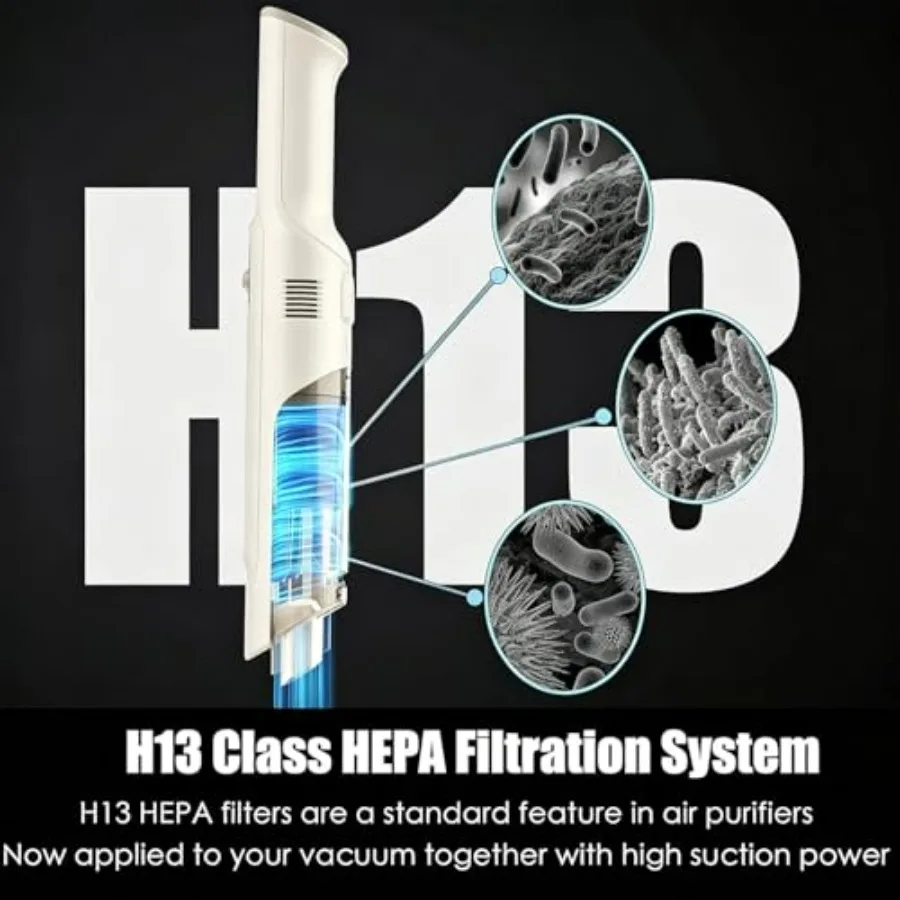 Portable mini car vac for home office and pet hair: handheld cordless vacuum, lightweight 1.4lb beige unit with powerful suctio