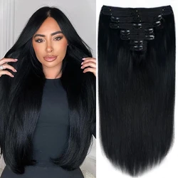 Straight Clip In Hair Extensions 100% Human Hair Brazilian Clip In 120G 8 Pcs/Set Natural Black Color Clip Ins Hair For Women