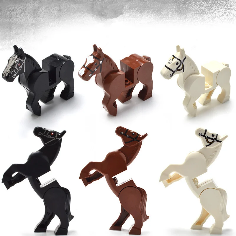 New 6pcs/set War White Black Horse Figures Sport Creative MOC Building Blocks Sets Bricks Model Kids Compatible Hobbit Toys Kids