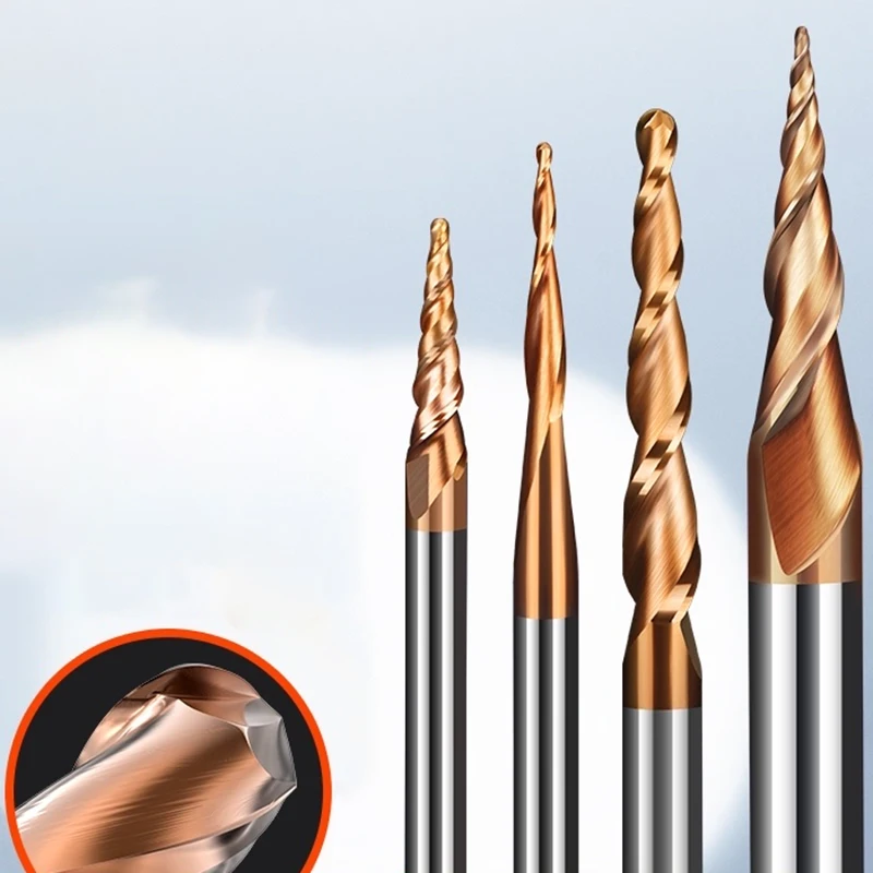 Carbide Ball Nose Router Bit CNC Tapered End Mills 2 Flutes HRC55 Milling Cutters Endmill Wood Metal Engraving Tool Carving Bit