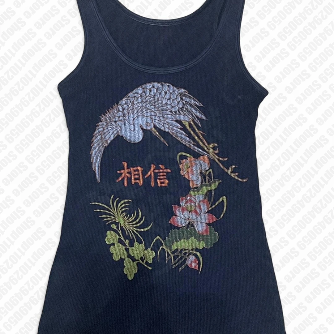 Gothic Y2K Top Vintage Streetwear Women's Sleeveless Sling Crop Tops Punk Letter Print Casual Cute Tops Harajuku 2000s Emo Girls