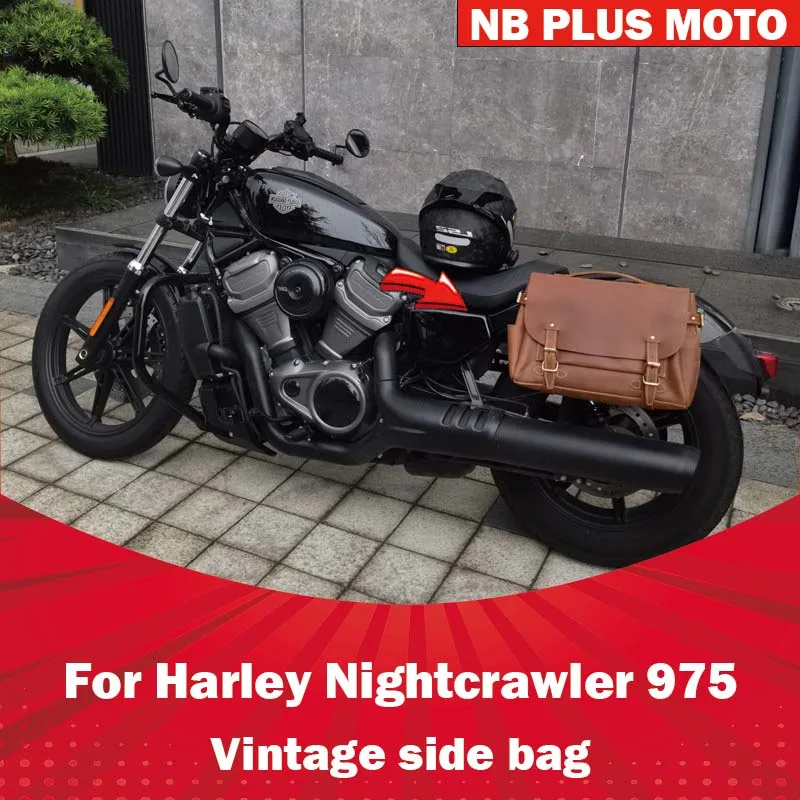【Premium】For Harley Nightcrawler 975 side bag vintage cowhide bag canvas motorcycle modification accessories rear seat hanging b