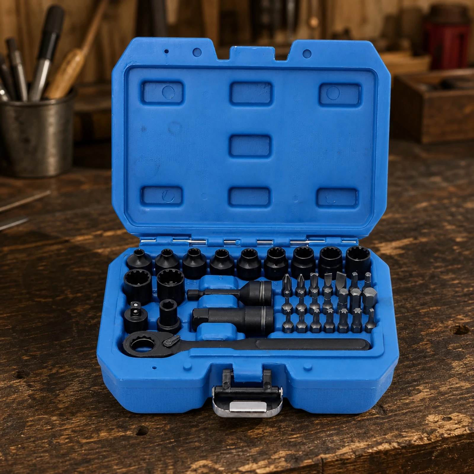 37 Pieces Hollow-Through Ratchet Socket Kit Bidirectional 1/4-Inch Drive Go-Thru Ratchet Socket Set Long-Lasting Compact