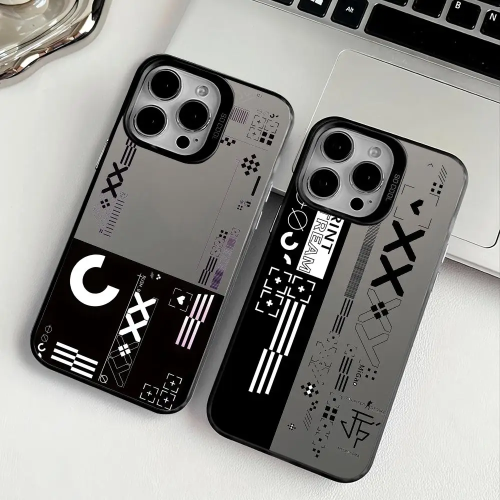C-CS-GO Stickers Pattern Phone Case For IPhone 17 16 15 14 13 12 11 Pro Max Air Multicolor Matte Laser Metallic Aurora Funda