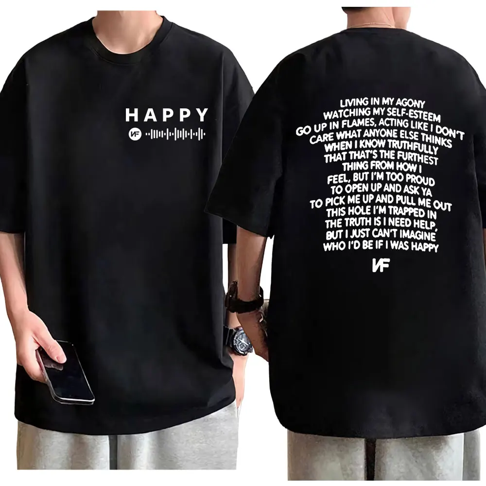 

Rapper NF Song Happy Lyric Print T-shirt Music Album Hope Concert Tour 2024 T Shirts Men Women Fashion Tren Hip Hop Rap T-shirts