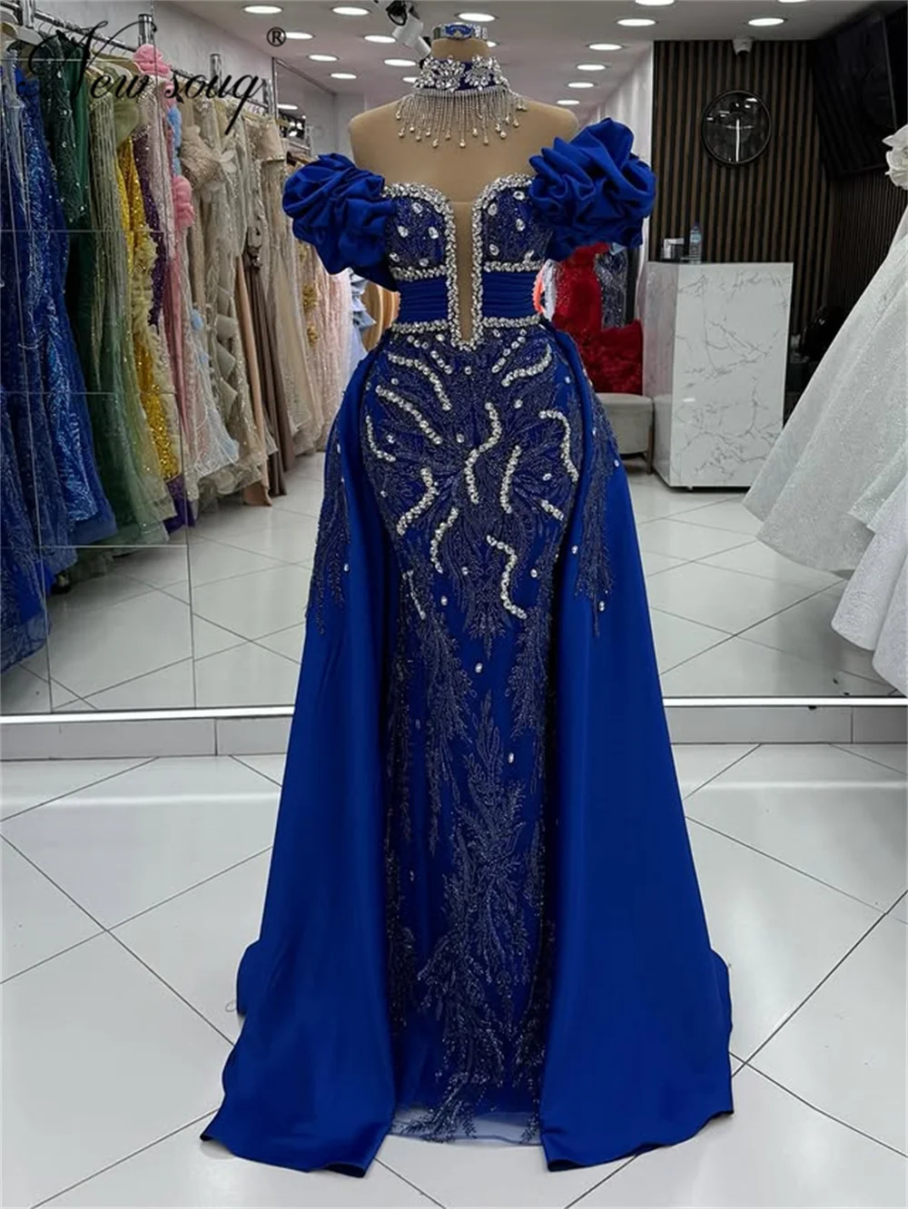 

Королевские синие элегантные коктейльные платья с открытыми плечами и съемной юбкой, свадебные платья по индивидуальному заказу, расшитые бисером, вечернее платье 2026