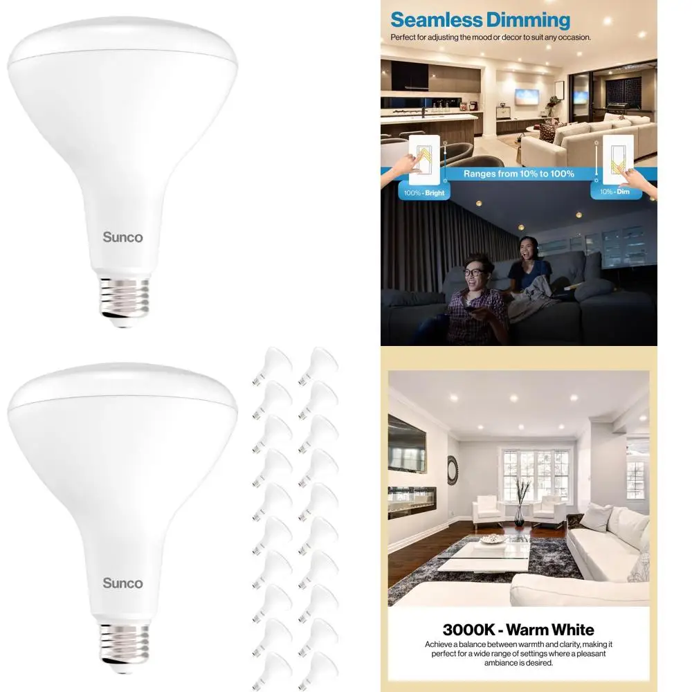 

Набор из 20 светодиодных ламп BR40, 1400 люмен, 17 Вт, теплый белый свет, с регулировкой яркости, цоколь E26, подходят для дома, спальни, кухни