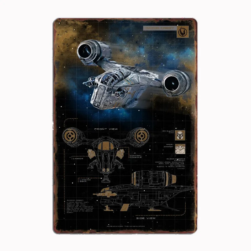 

Madalorian's ST-70Razor Crest M-111 Assault Ship Metal Plaque Poster Club Home Bar Cave Classic Plaques Tin Sign Room Wall Decor