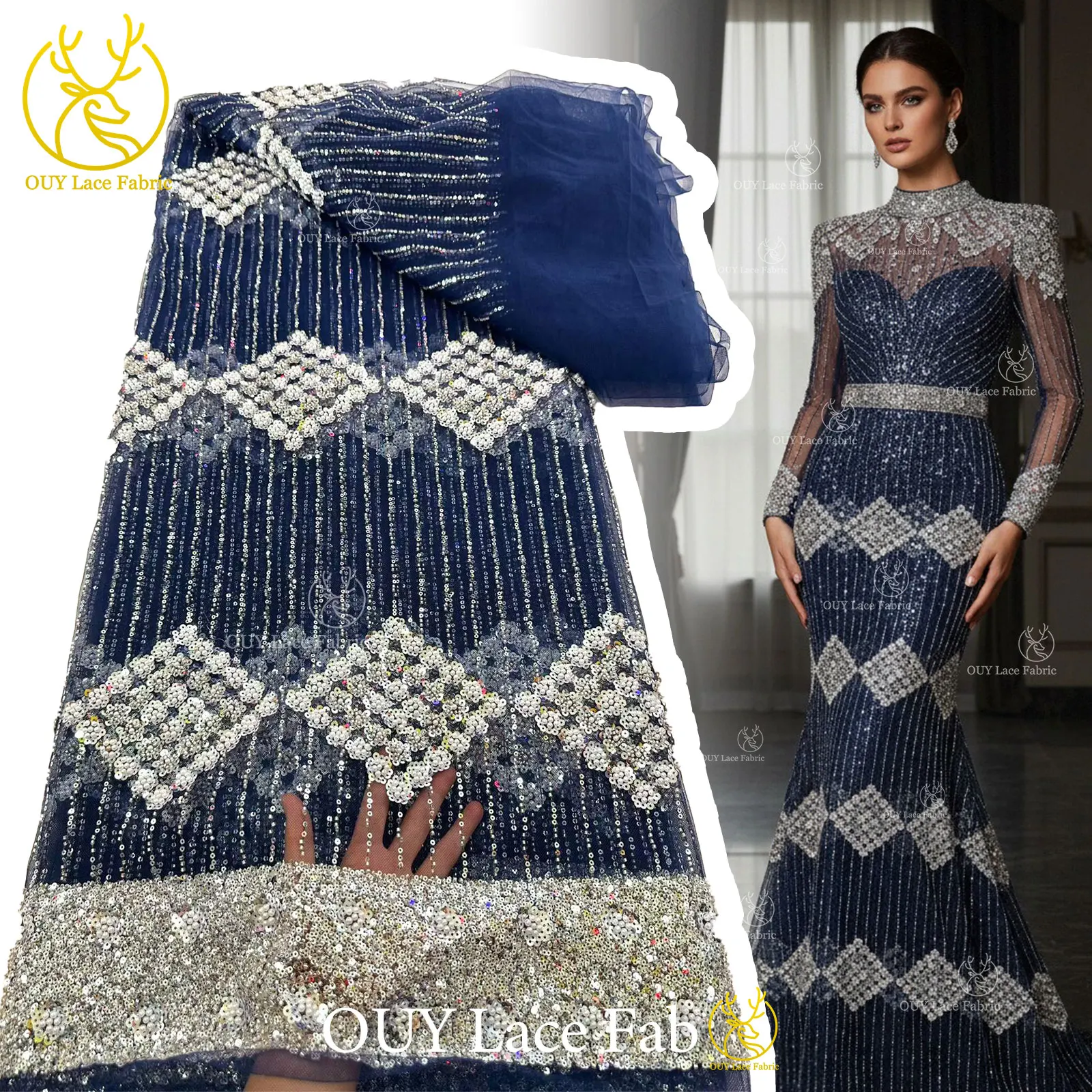 

Wholesale Nigerian Beaded Mesh Lace Fabric 2026 High Quality White Beaded French Tulle Lace For Party Evening Dress Sewing