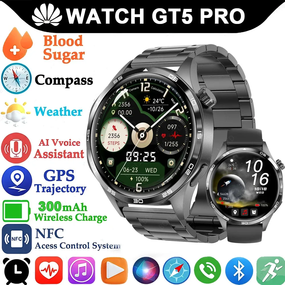 New For Huawei GT5 Smart Watch Men Watch 5 Pro AMOLED HD Screen Bluetooth Call NFC Health Monitoring GPS Tracker Smartwatch Men