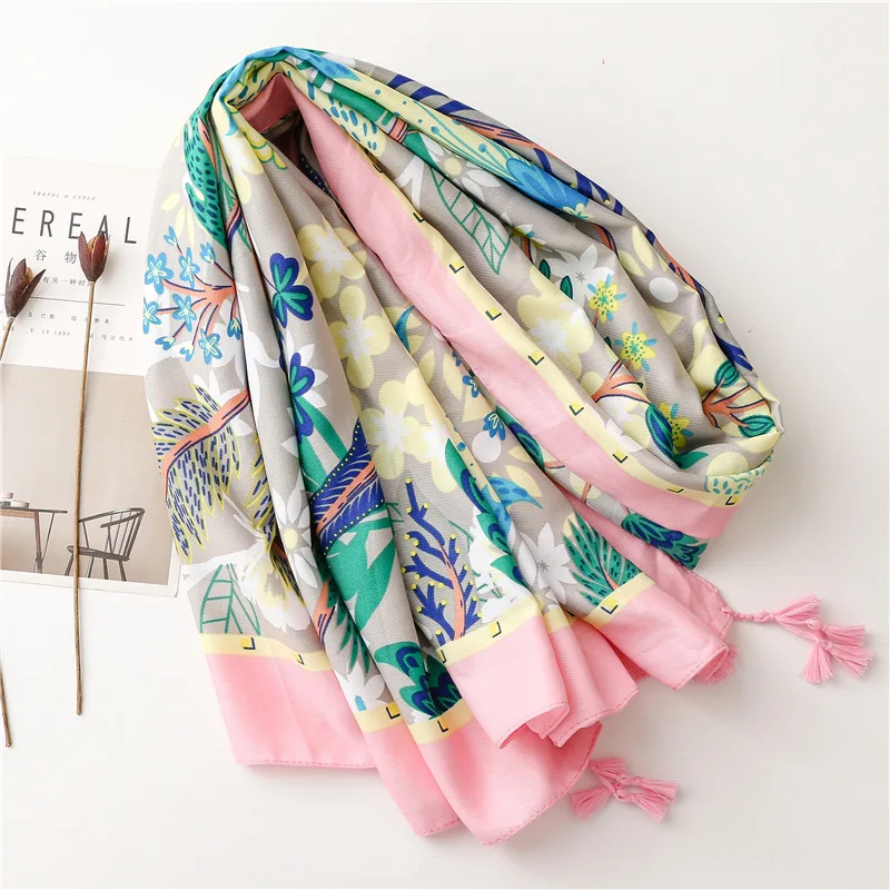 Vintage Print Floral Ladies Fashion Large Scarf Wrap Long Soft Warm Scarves Elegant Women's Shawls