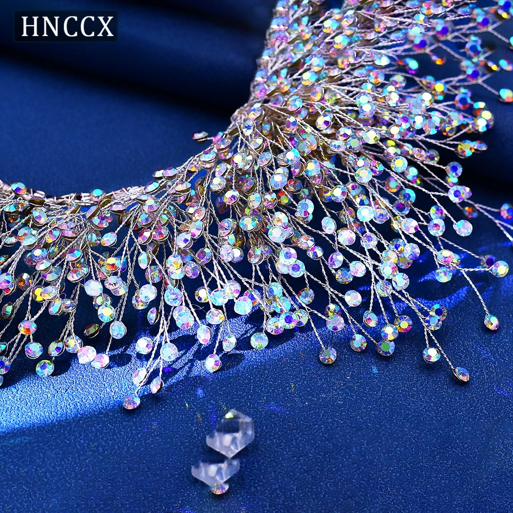 Hnccx Krone Stirnband Ohrring Suite Hochzeit Luxus Kronen für Bräute Mode Frauen bunte Strass Haarschmuck cp193