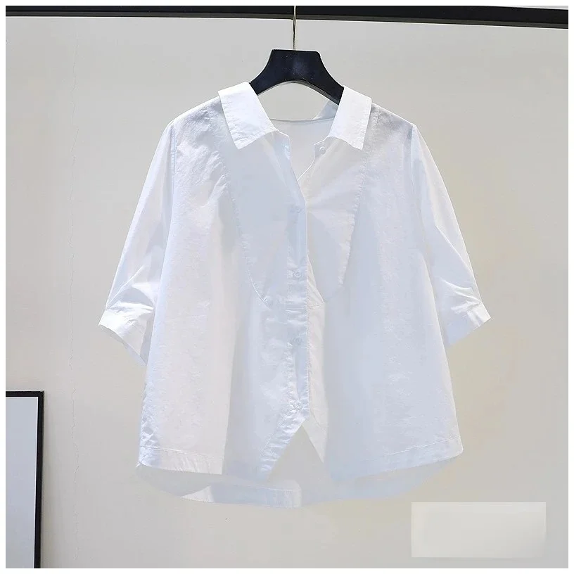 Cotone rosa Casual Allentato ort Sve irt Faion da donna Summer Design Sense Patchwork Top in puro cotone Colletto alla moda