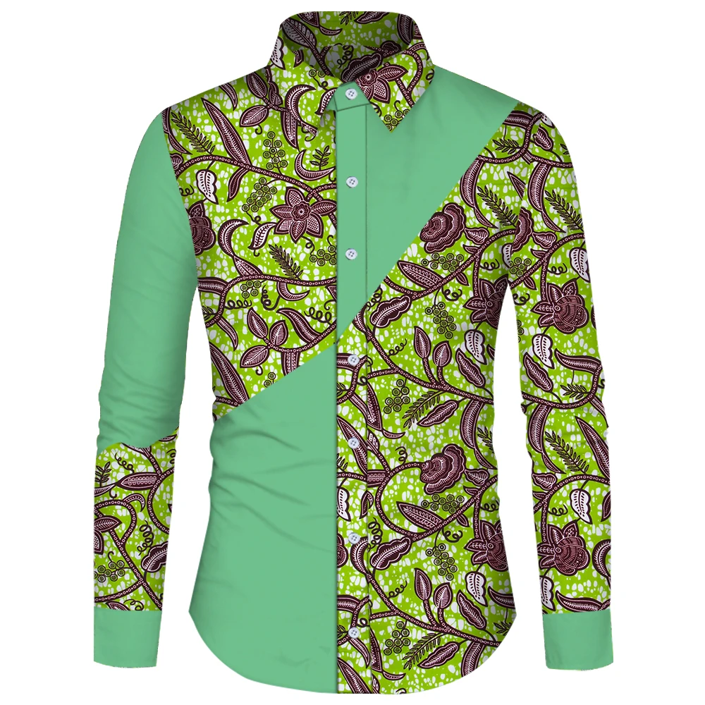 

Ankara African Slim Fit Shirt Men Bazin Riche Splicing Shirts Blazer Dashiki African Print Formal Dress Shirt WYN188