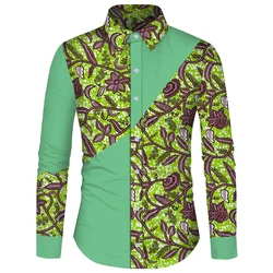 Ankara African Slim Fit Shirt Men Bazin Riche Splicing Shirts Blazer Dashiki African Print Formal Dress Shirt WYN188